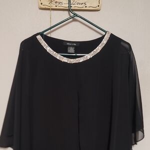 Adrianna Papell Black Chiffon Top with Silver Accents